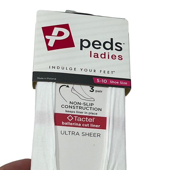 Peds Ladies Ballerina Cut Liner Socks Size 5-10 White 3-Pair Ultra Sheer Non-Sli - Picture 3 of 5